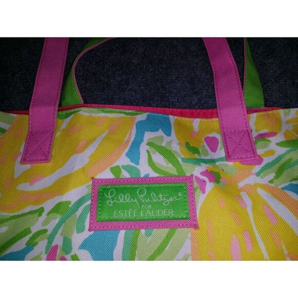 Lilly Pulitzer By Estee Lauder Floral Tote Bag Canvas Bag Multicolor Boho - Picture 2 of 7
